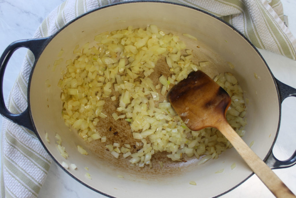 Spaghetti instructions, saute the onions.