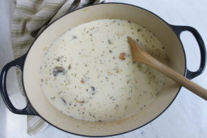 Chicken Wild Rice Soup add Milk and Stock