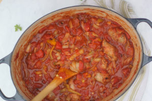 Hearty Marinara Sauce Recipe with sausage, onions, peppers and fennel.