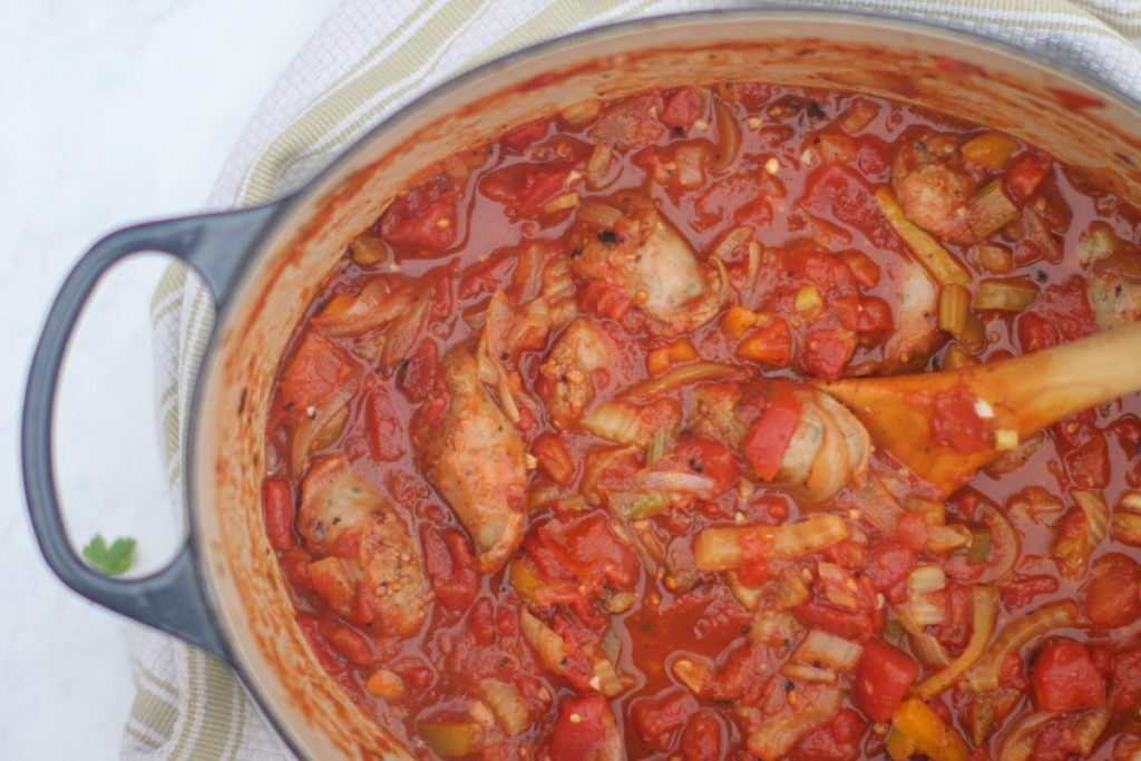 Sausage pepper onion pasta sauce.