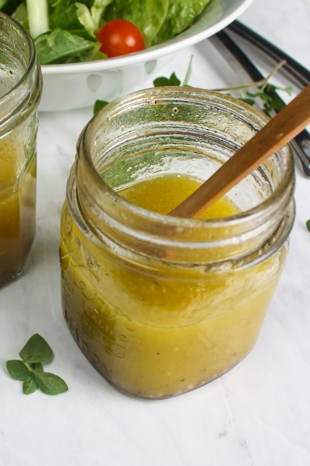 Quick white or red wine vinaigrette shaken in a mason jar.