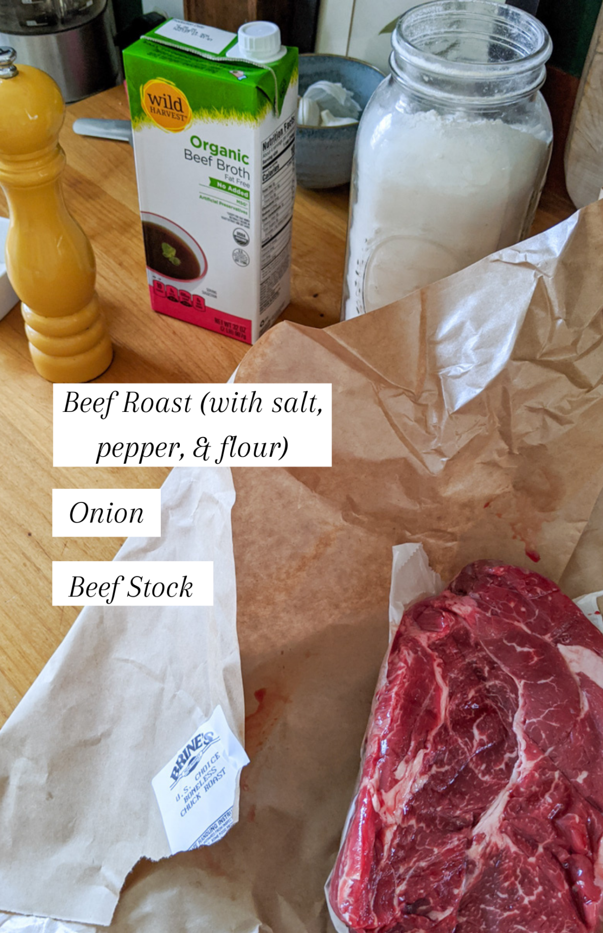 Labeled ingredients for Simply Perfect Beef Roast.