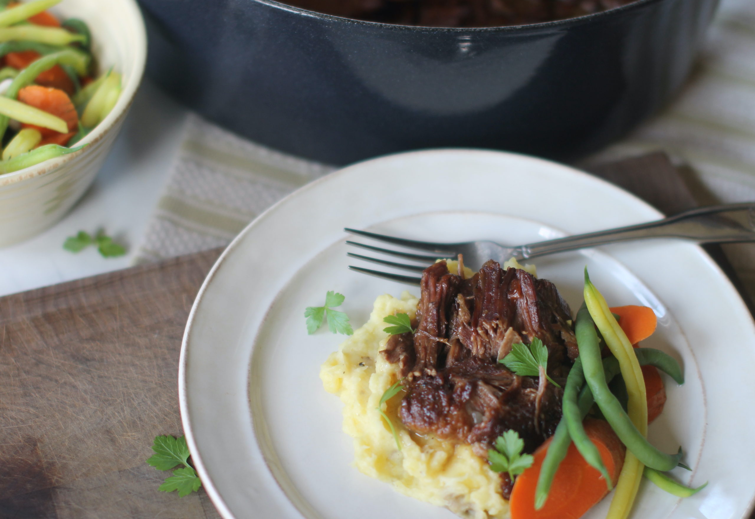 Simply Perfect Beef Roast with Mashed Potatoes, Carrots and Green Beans