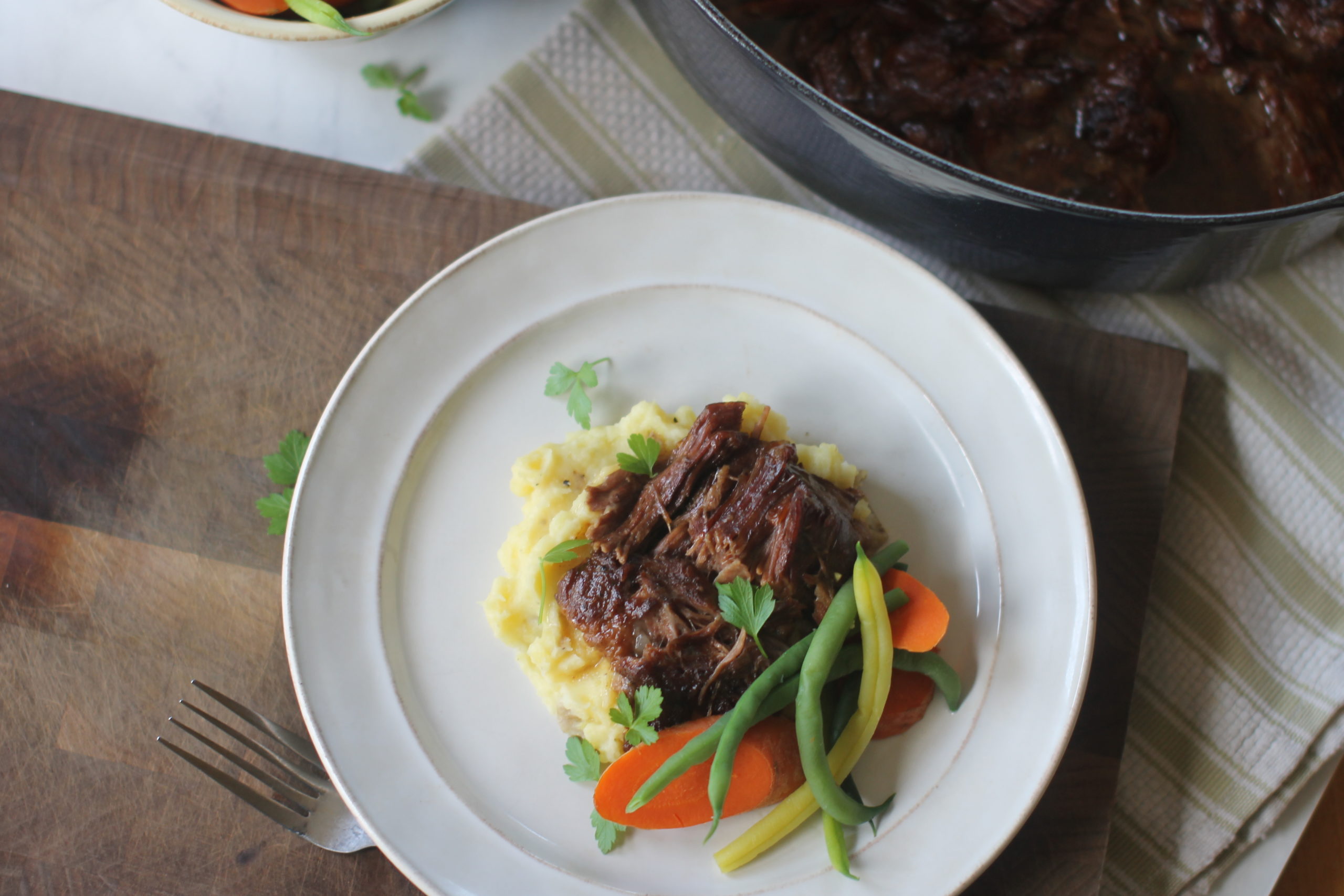Simply Perfect Beef Roast with Mashed Potatoes, Carrots and Green Beans