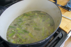Asparagus Soup simmering before being blended.