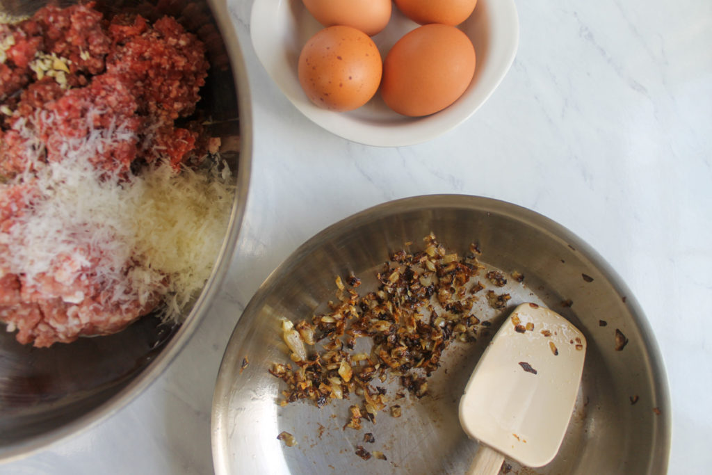 Caramelized onions to add to meatball mix