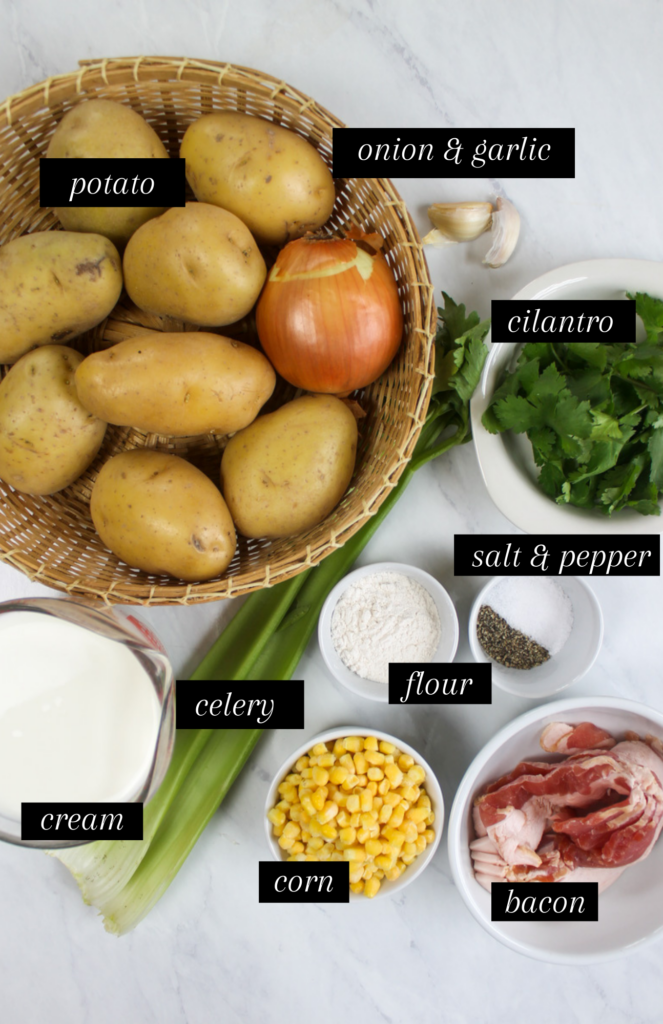 Labeled ingredients for Potato Corn Chowder.