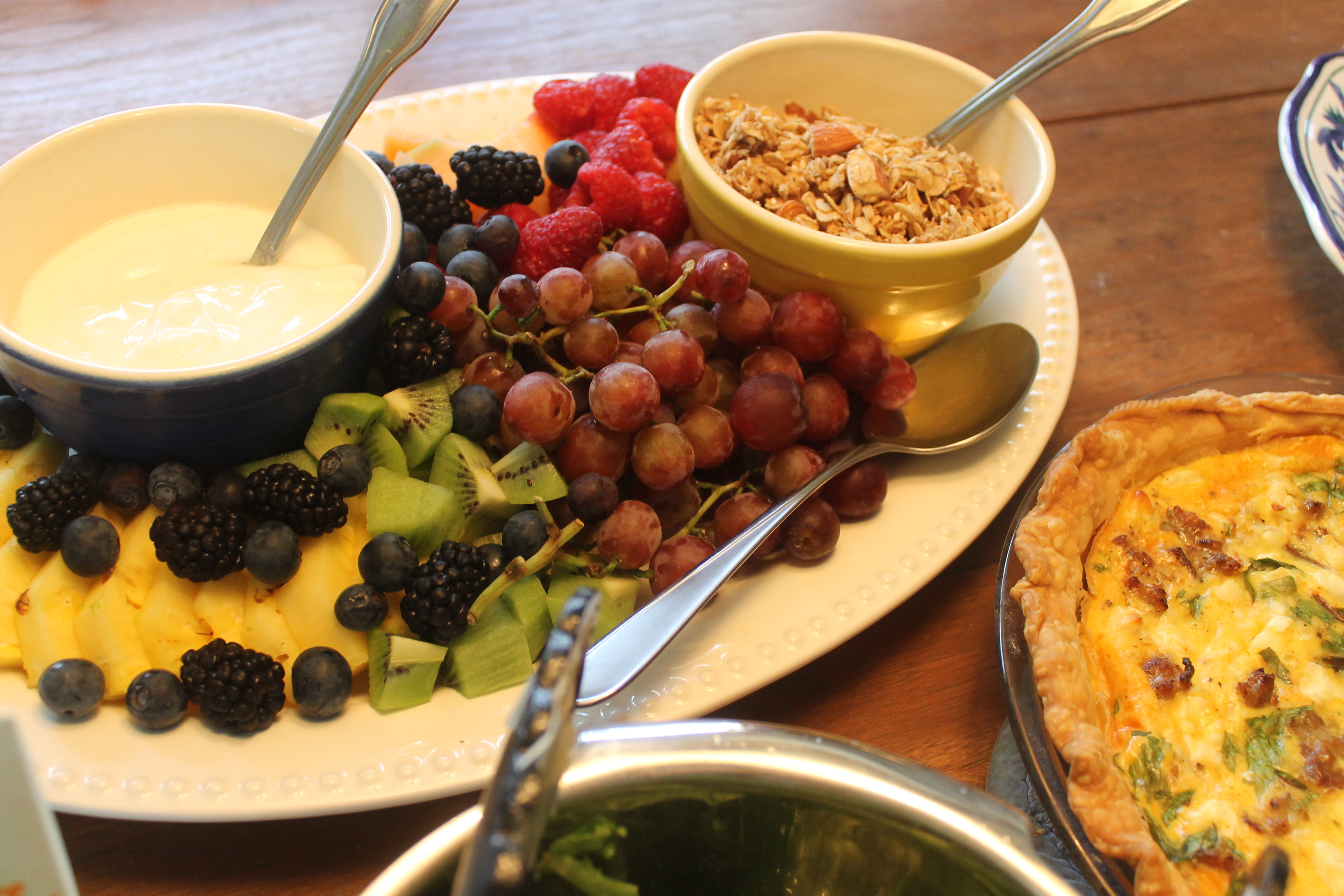 Spinach and Sausage Quiche, Fruit with Yogurt and Granola