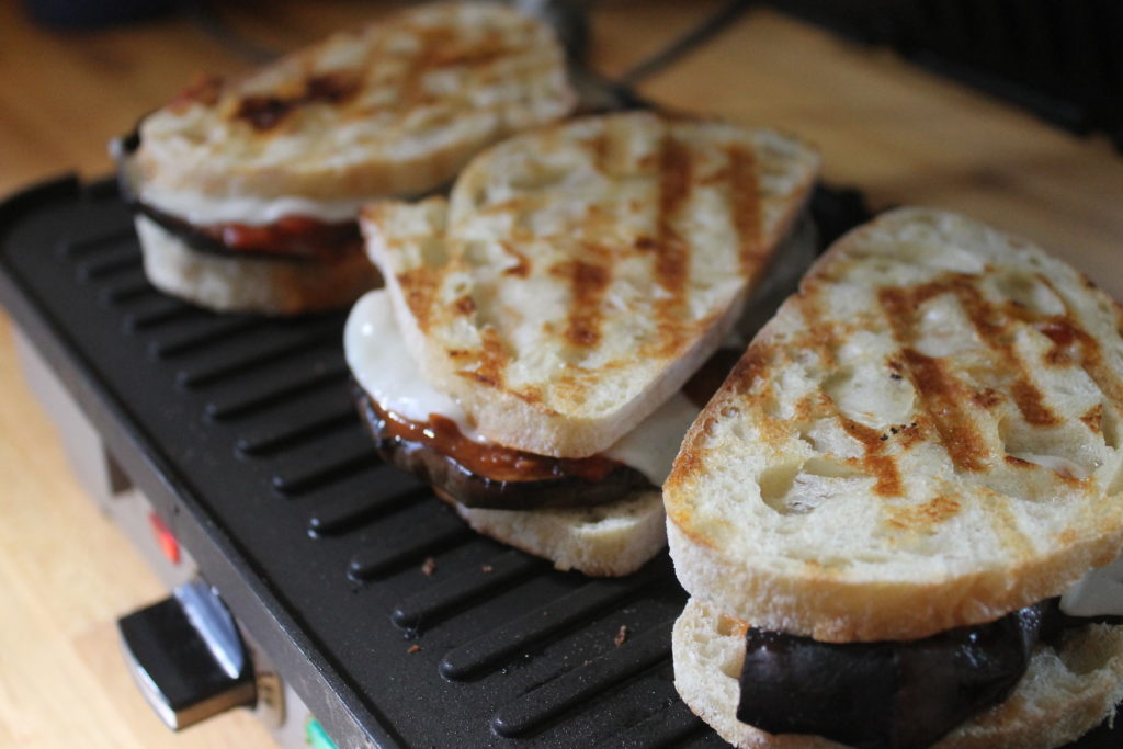 Eggplant Paninis grilled in the panini press Eggplant Paninis grilled in the panini press