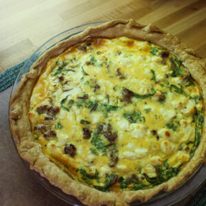 The finished sausage and spinach quiche.