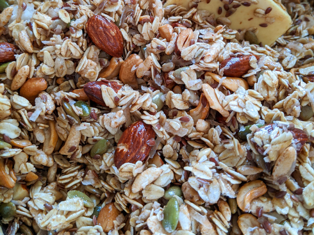 Almond Granola ready to be cooked
