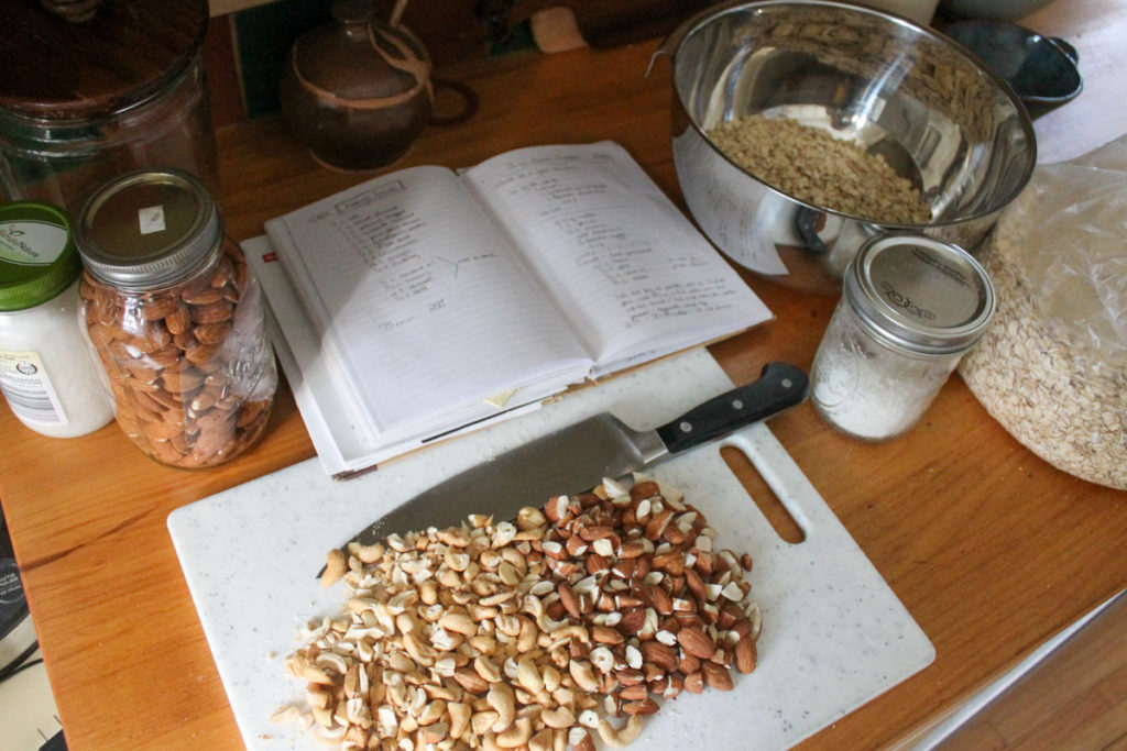 Chopped almonds and cashews for granola