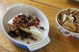 Honey Nut Brie Appetizer with Blueberry and Golden Raisins