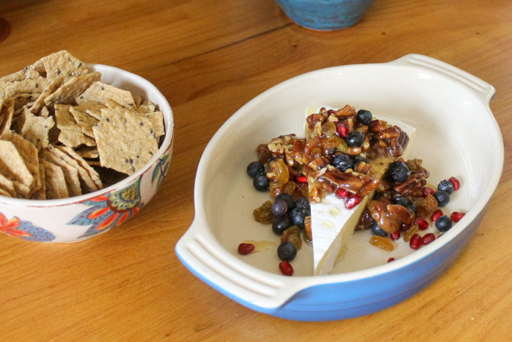 Honey Nut Brie Appetizer with Blueberry and Golden Raisins