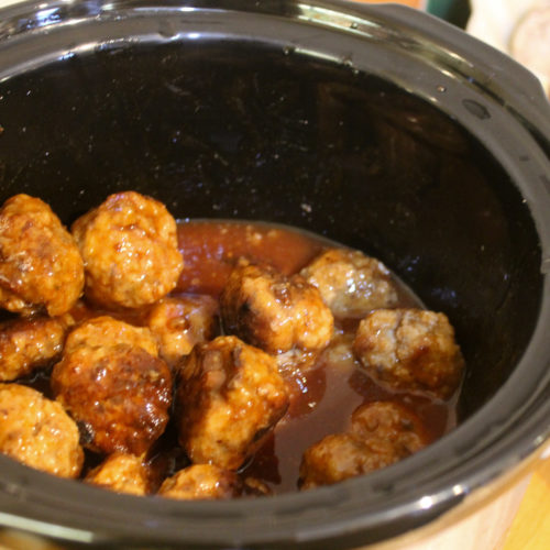 Sweet & sticky party meatballs in a crockpot.