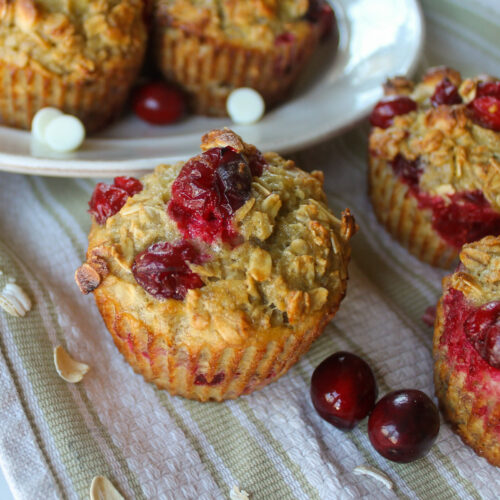 Cranberry Baked Oatmeal Cups with White Chocolate Chips.