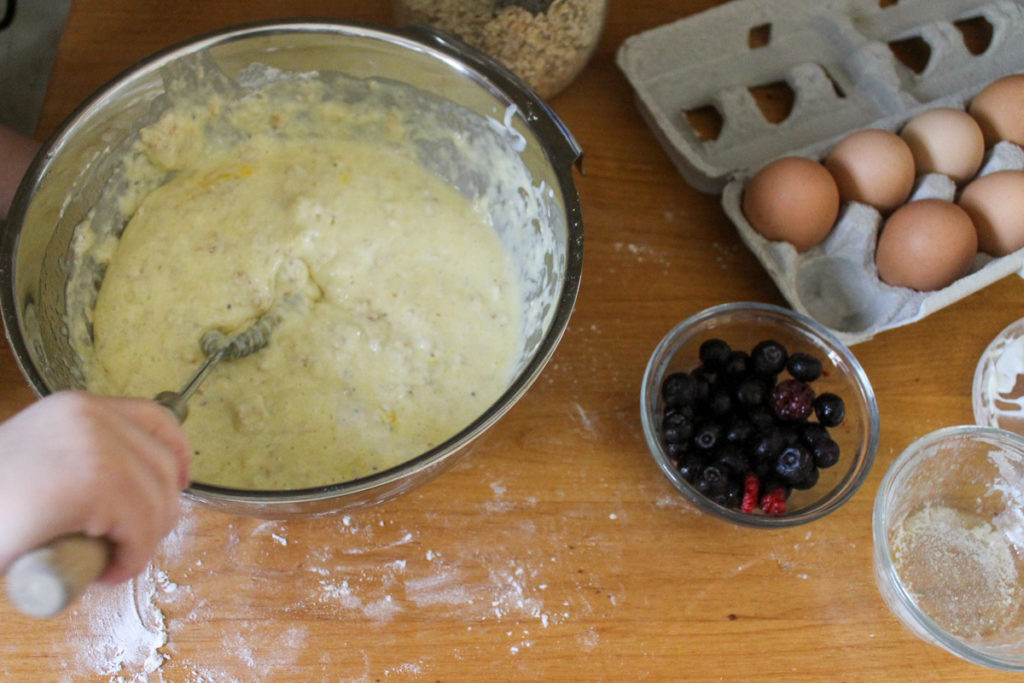 Protein Pancakes Instructions, mixing the wet ingredients to make the batter