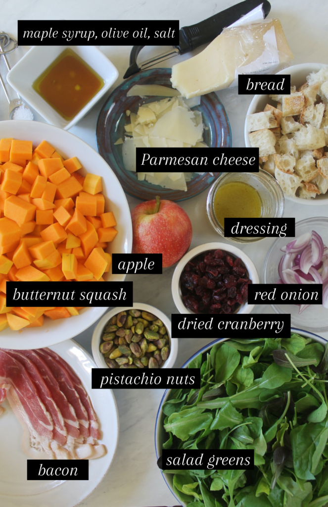 Ingredients for Maple Butternut Squash Fall Harvest Salad