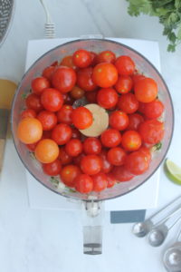 Cherry Tomato Pico de Gallo, Instructions, tomatoes in the food processor