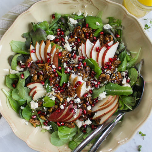 Pear Blue Cheese Salad with Glazed Honey Walnuts