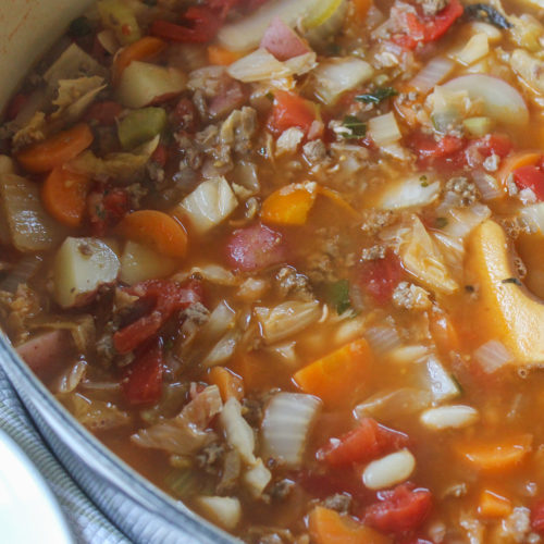 Pot of Beef Cabbage Soup.