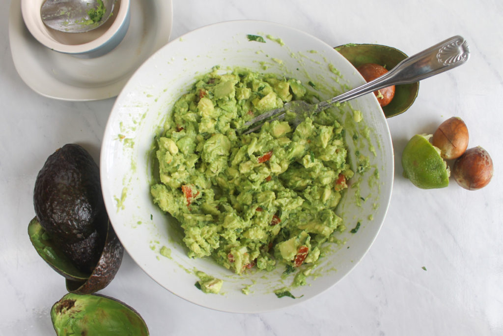 Guacamole Instructions, mash ingredients with a fork
