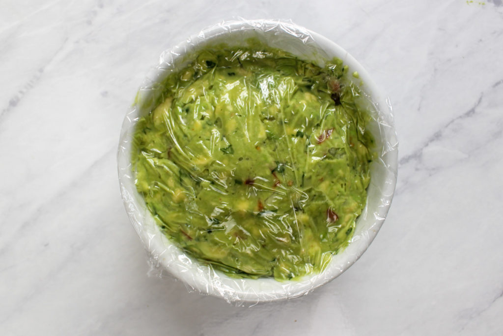 Guacamole storage with plastic wrap