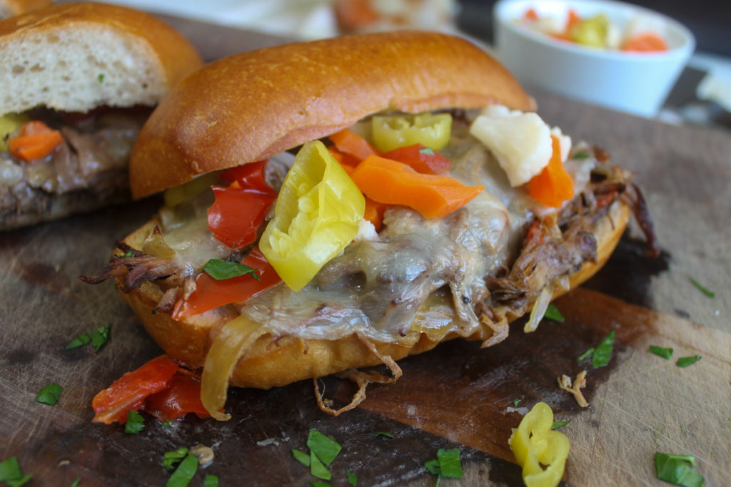 Italian Beef Melts with Provolone cheese.