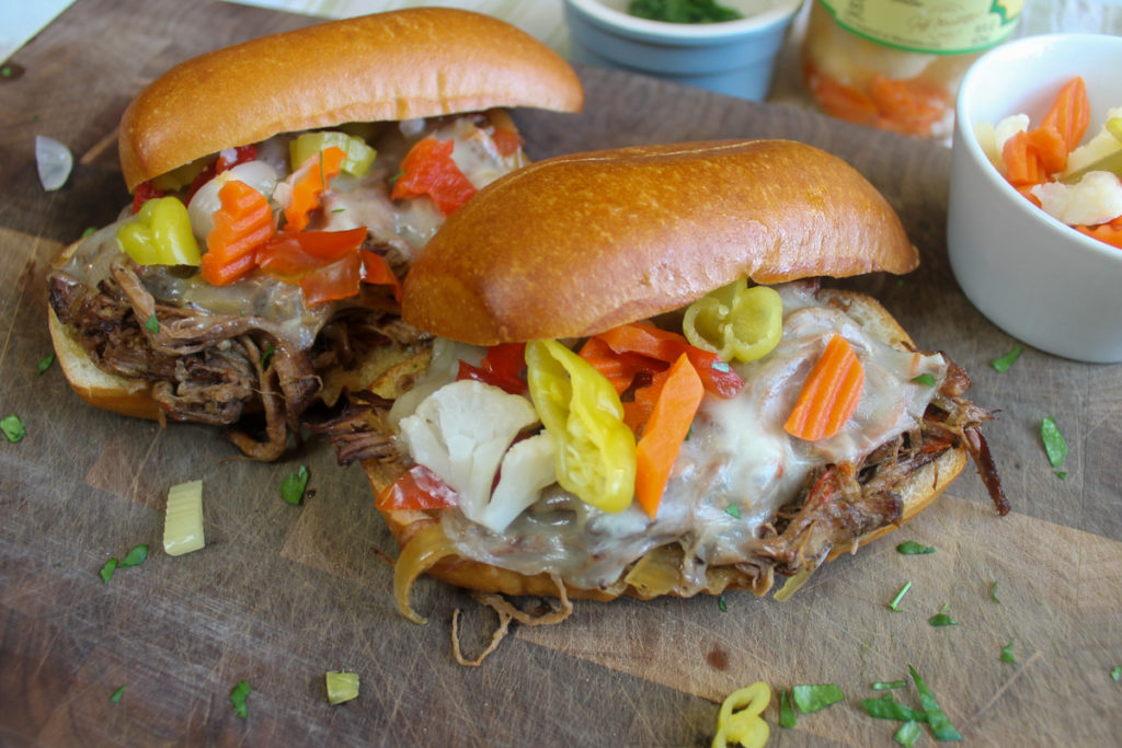 Italian Beef Sandwiches with Pickled Veggies.