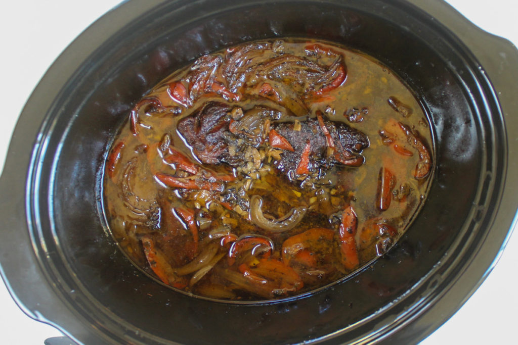 Italian Beef cooked in slow cooker.