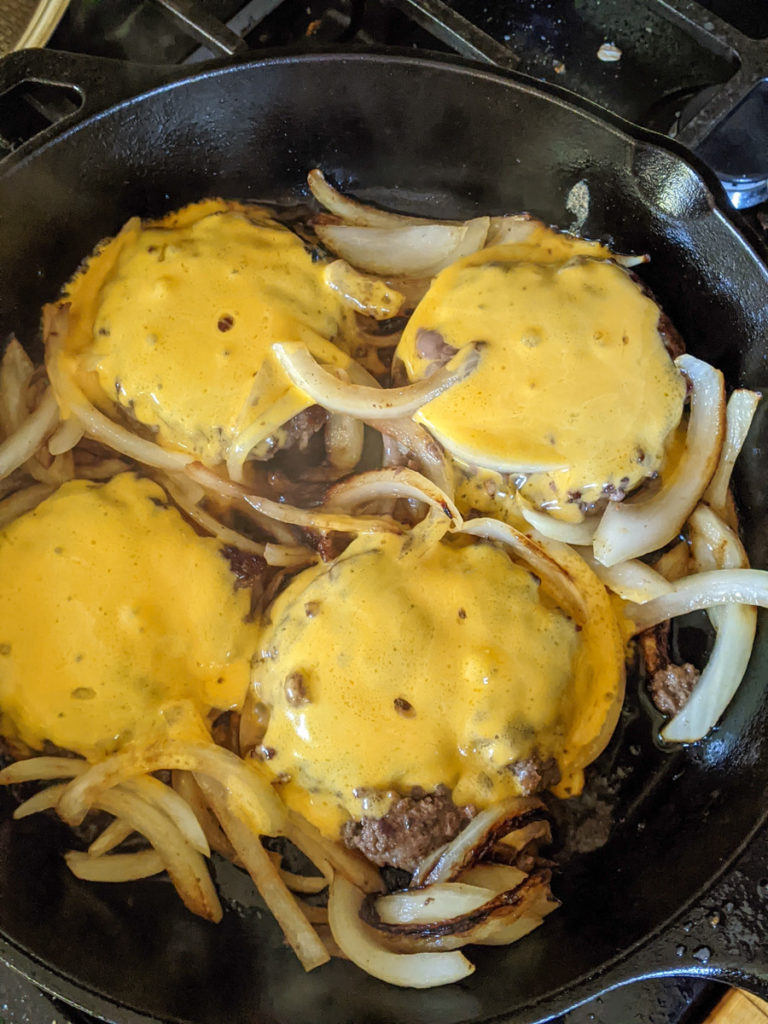Cast Iron Skillet Burgers cooking