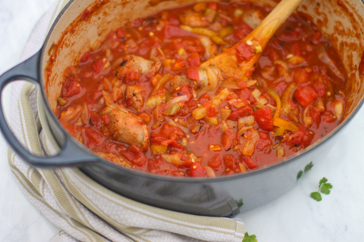 Fennel, onion, sausage and peppers in a tomato marinara pasta sauce.