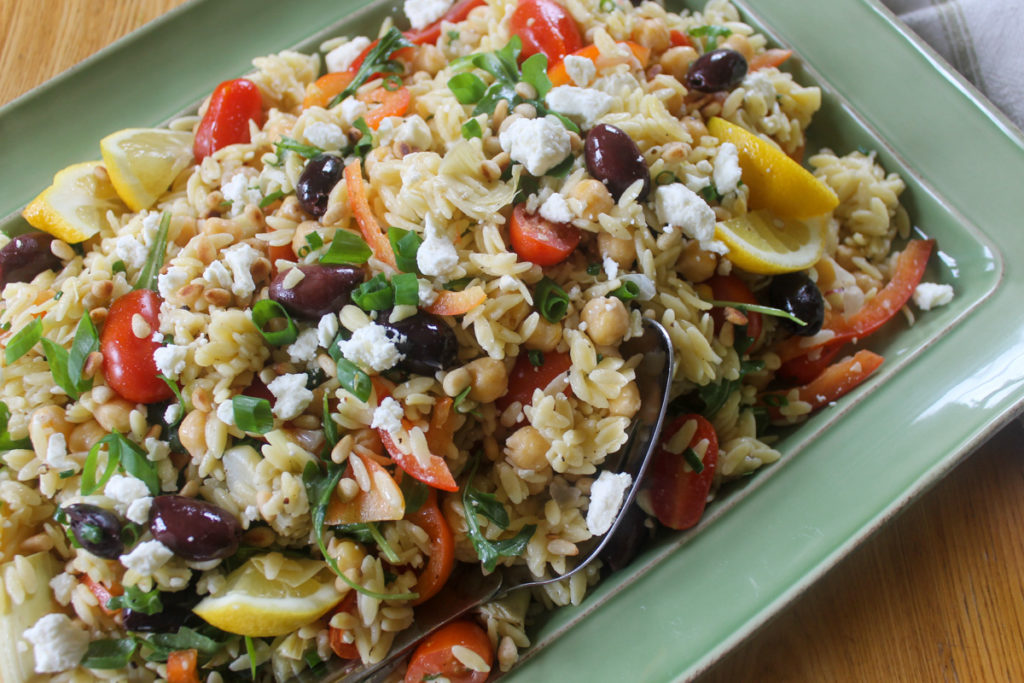 Summer pasta orzo salad with lemon.