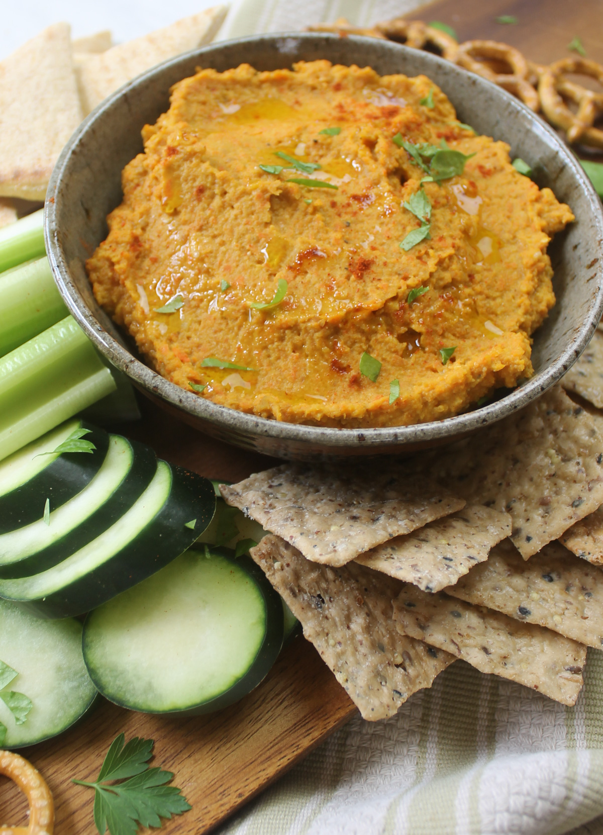 Roasted carrot and garlic hummus.