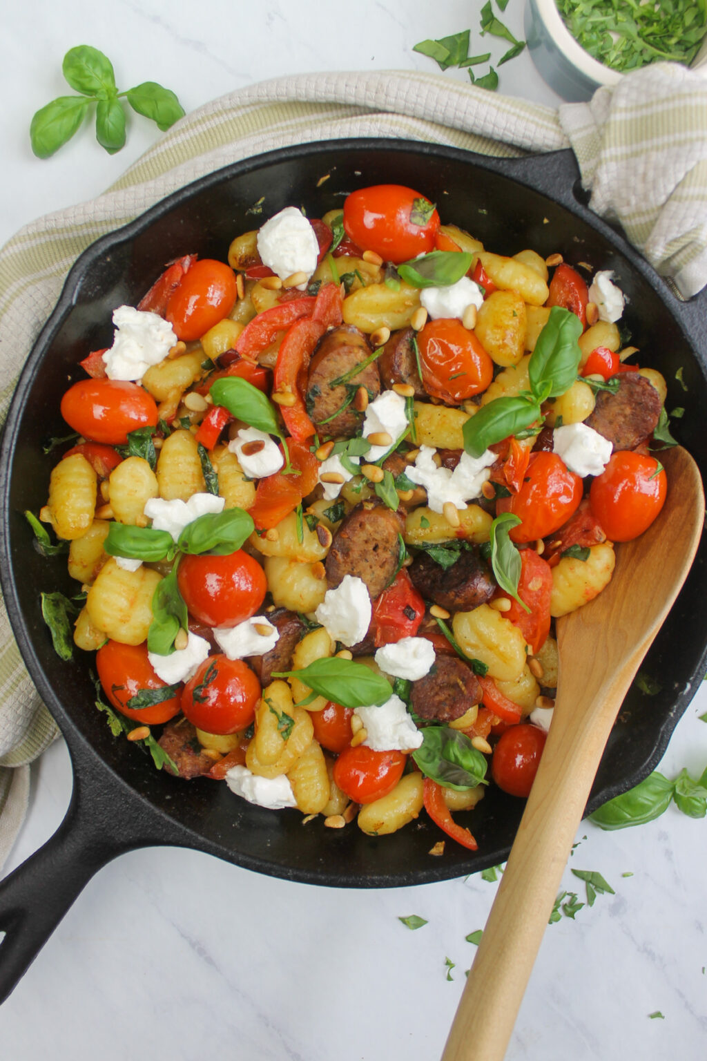 Italian Sausage Gnocchi Skillet with Spinach and Cherry Tomatoes