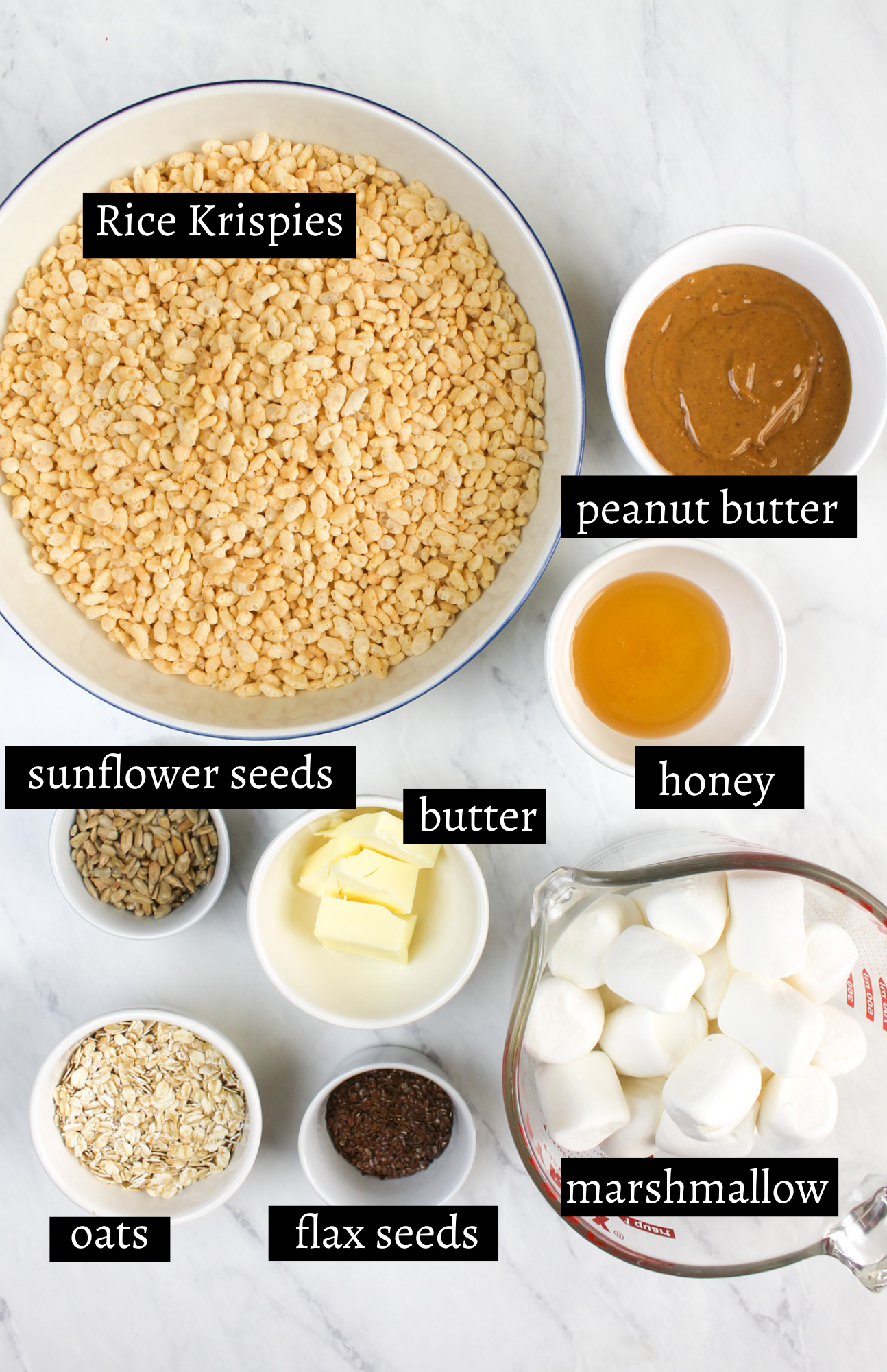 Labeled ingredients for Protein Rice Krispies Treats.