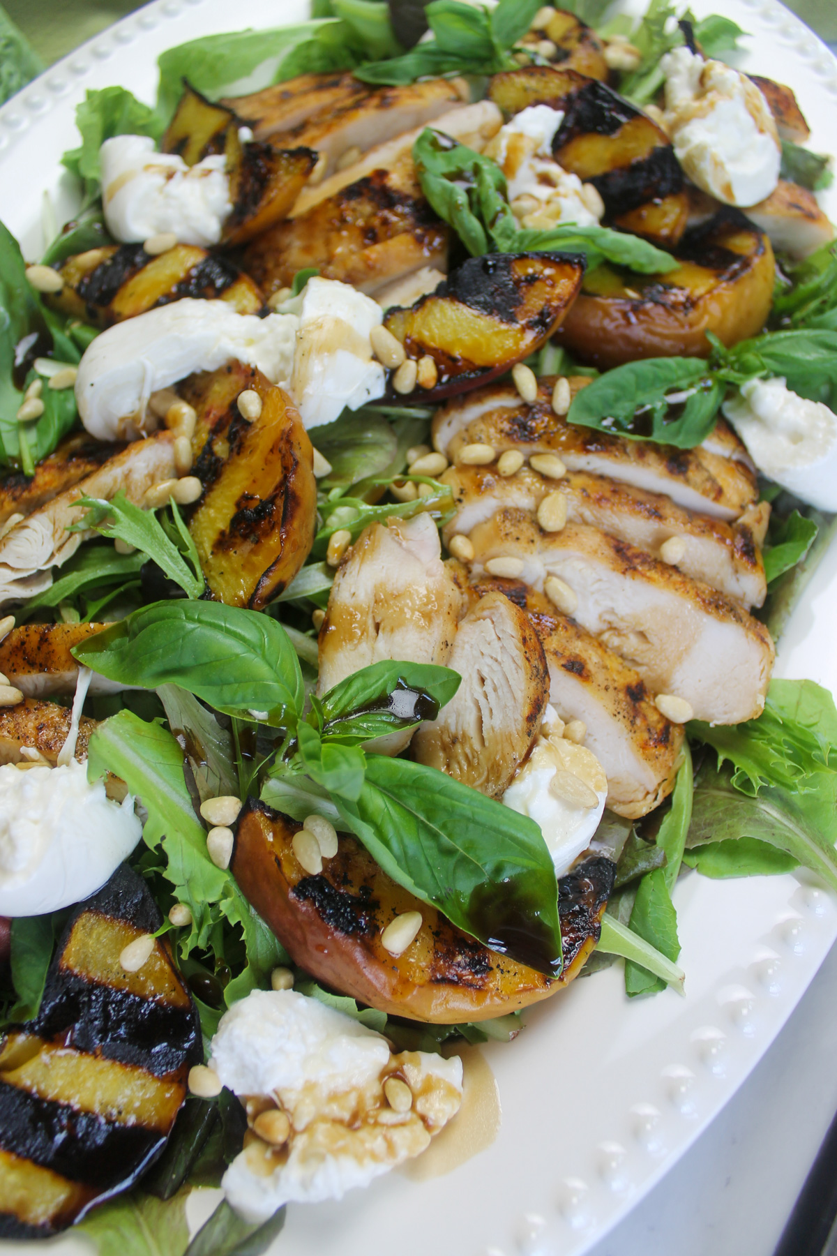 Grilled peach burrata salad.