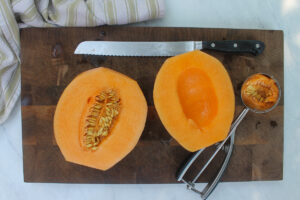 Melon peeled and seeds removed.