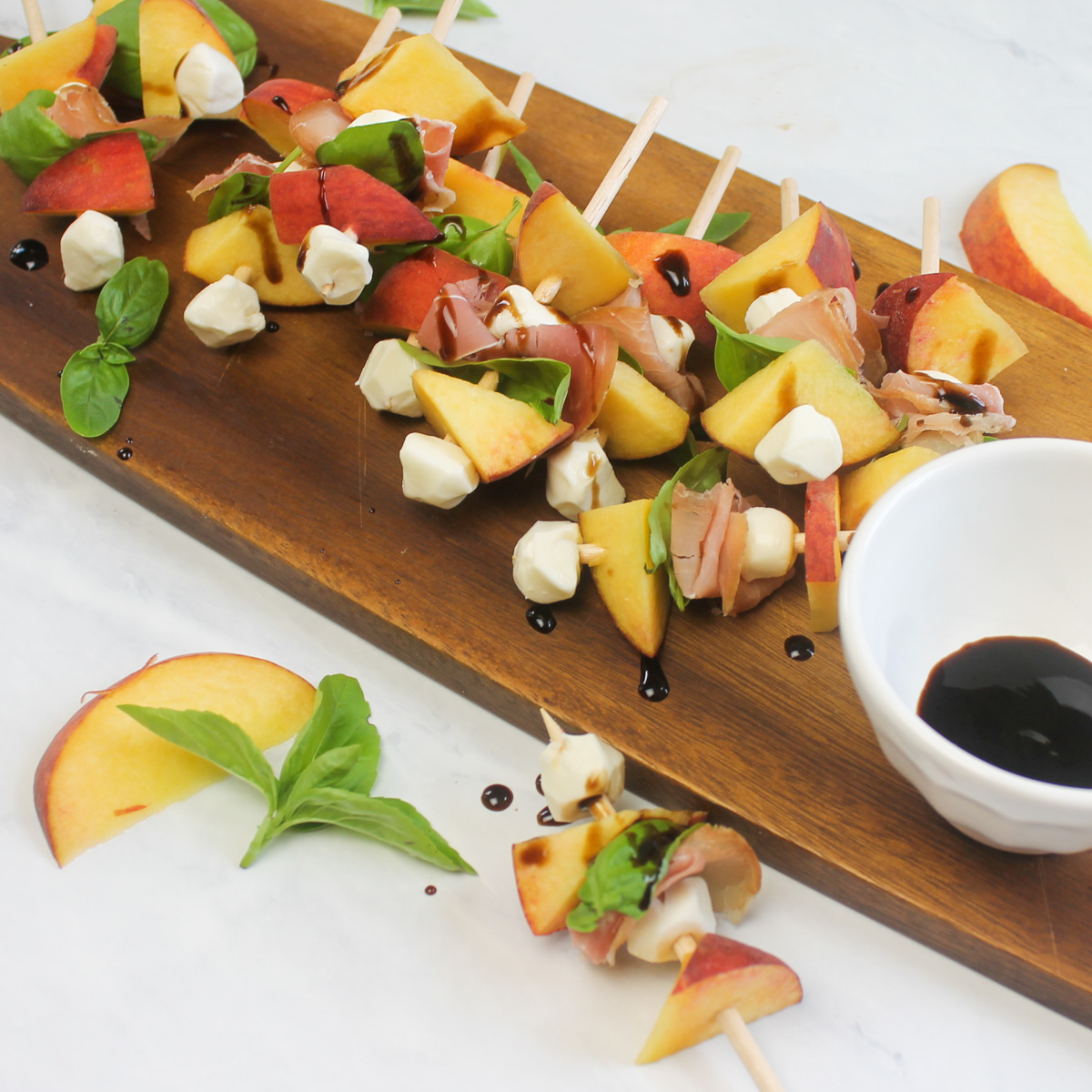 Peach Prosciutto Caprese Skewers