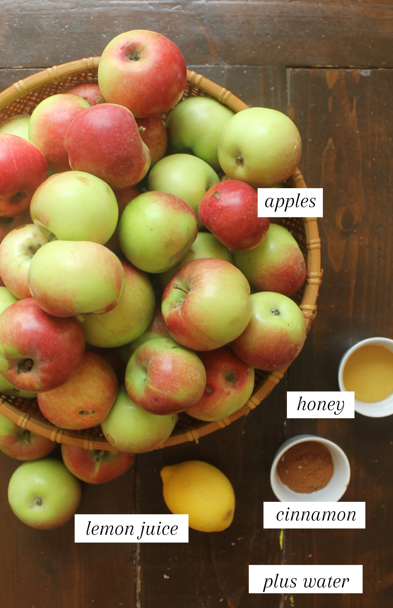 Labeled ingredients for freezer applesauce.