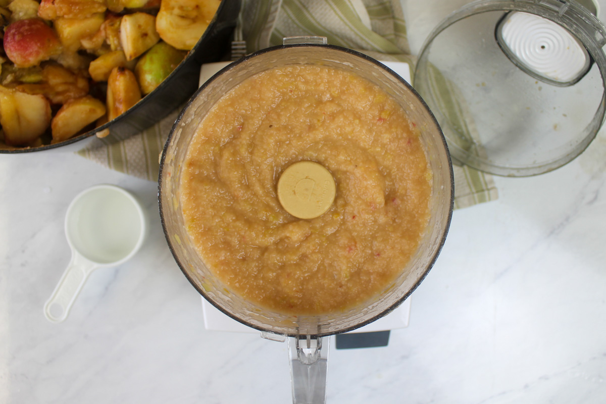 Pureed applesauce in the food processor.