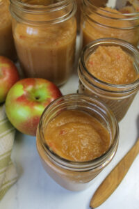 No-peel homemade applesauce jars, ready for the freezer.