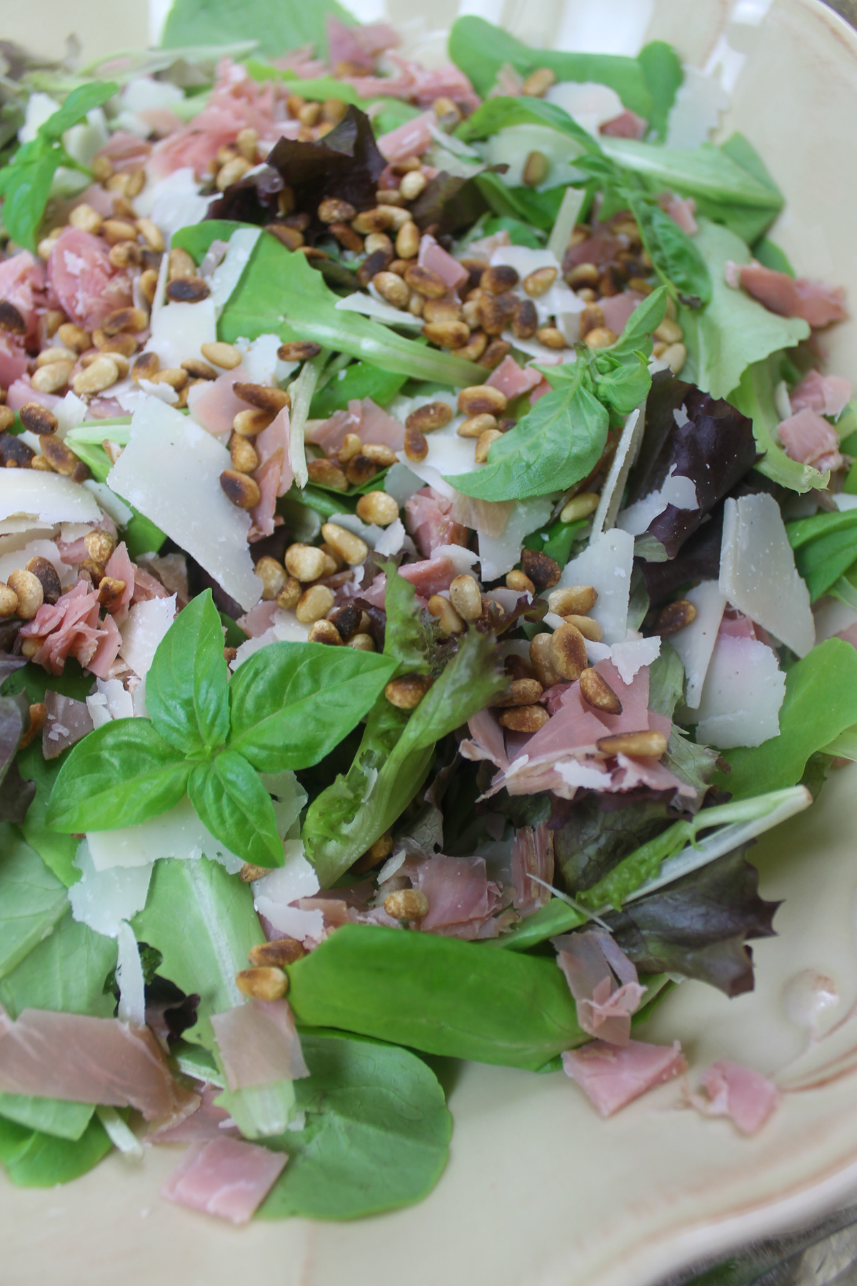 Basil Prosciutto Salad with toasted pine nuts.