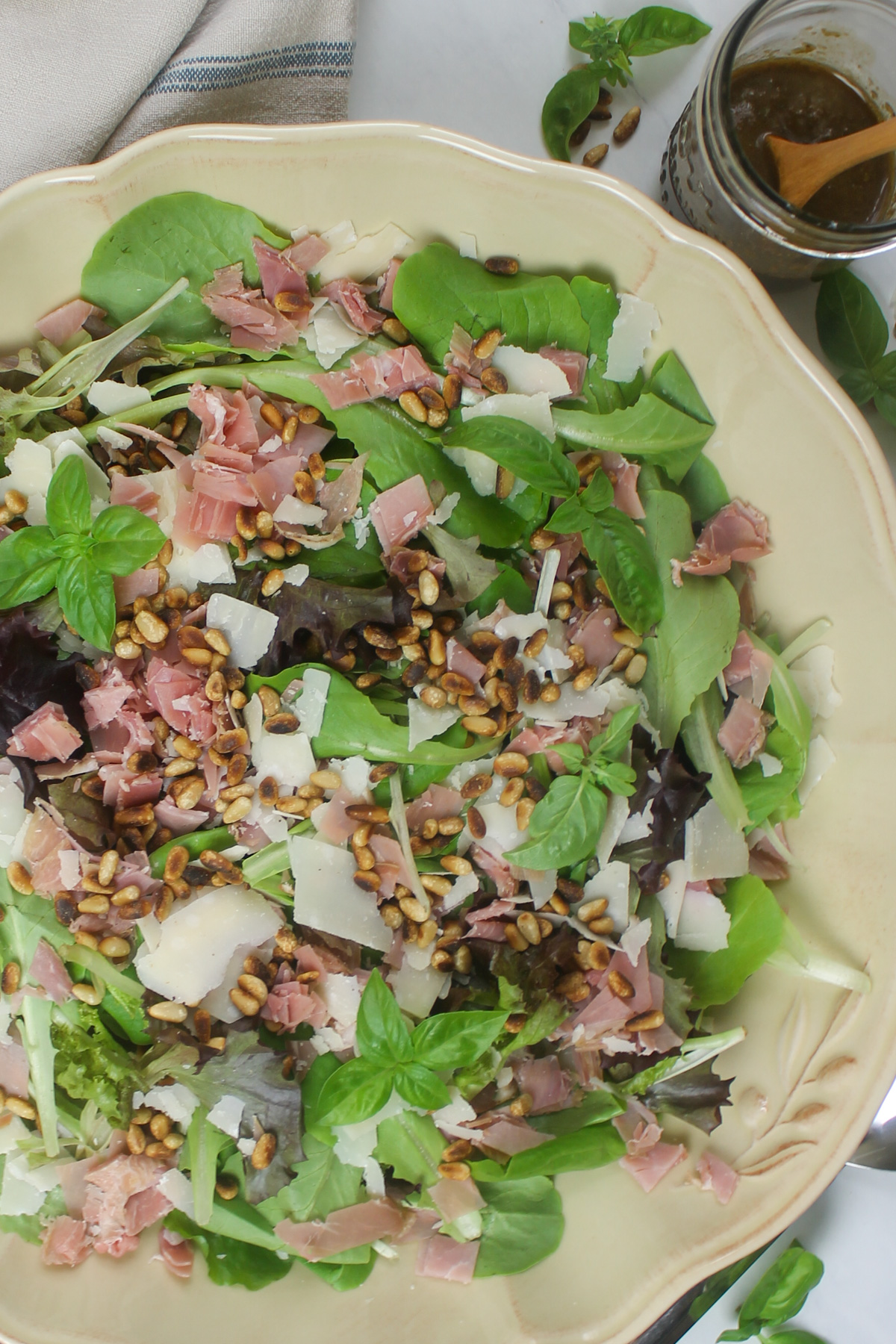 Prosciutto Parmesan Salad with fresh basil.