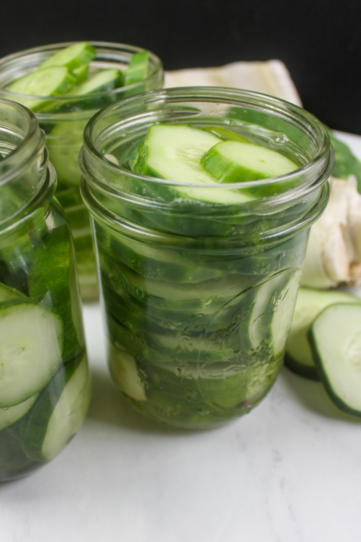 Refrigerator pickles made from garden cucumbers.