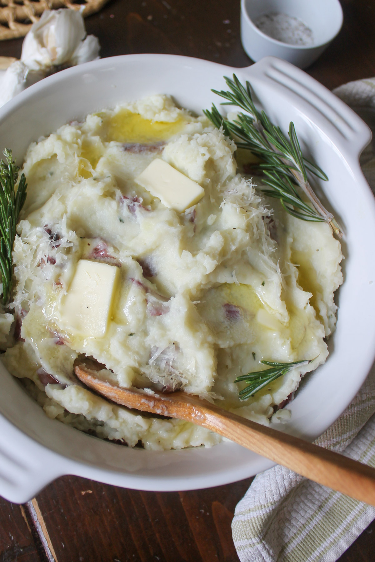 Rosemary mashed potatoes with Parmesan and butter.