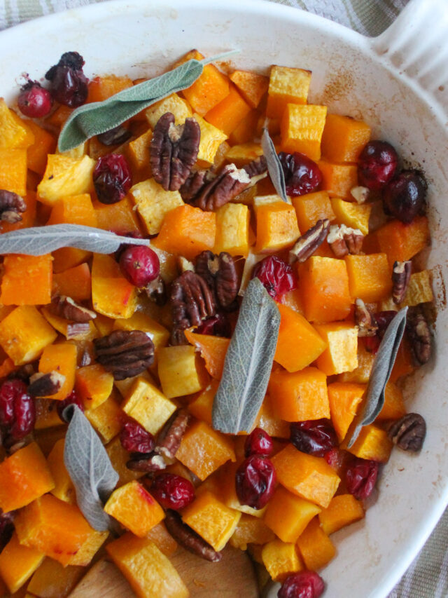 Maple Roasted Butternut Squash with Cranberries and Pecans