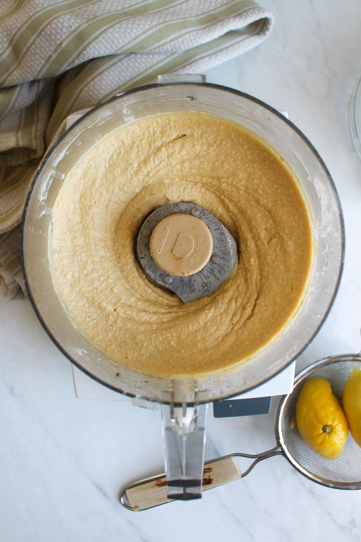 Paprika hummus blended in a food processor until smooth.