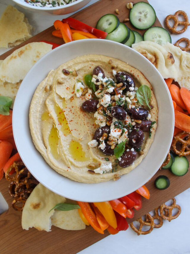 Easy Mediterranean Hummus with Olives & Feta