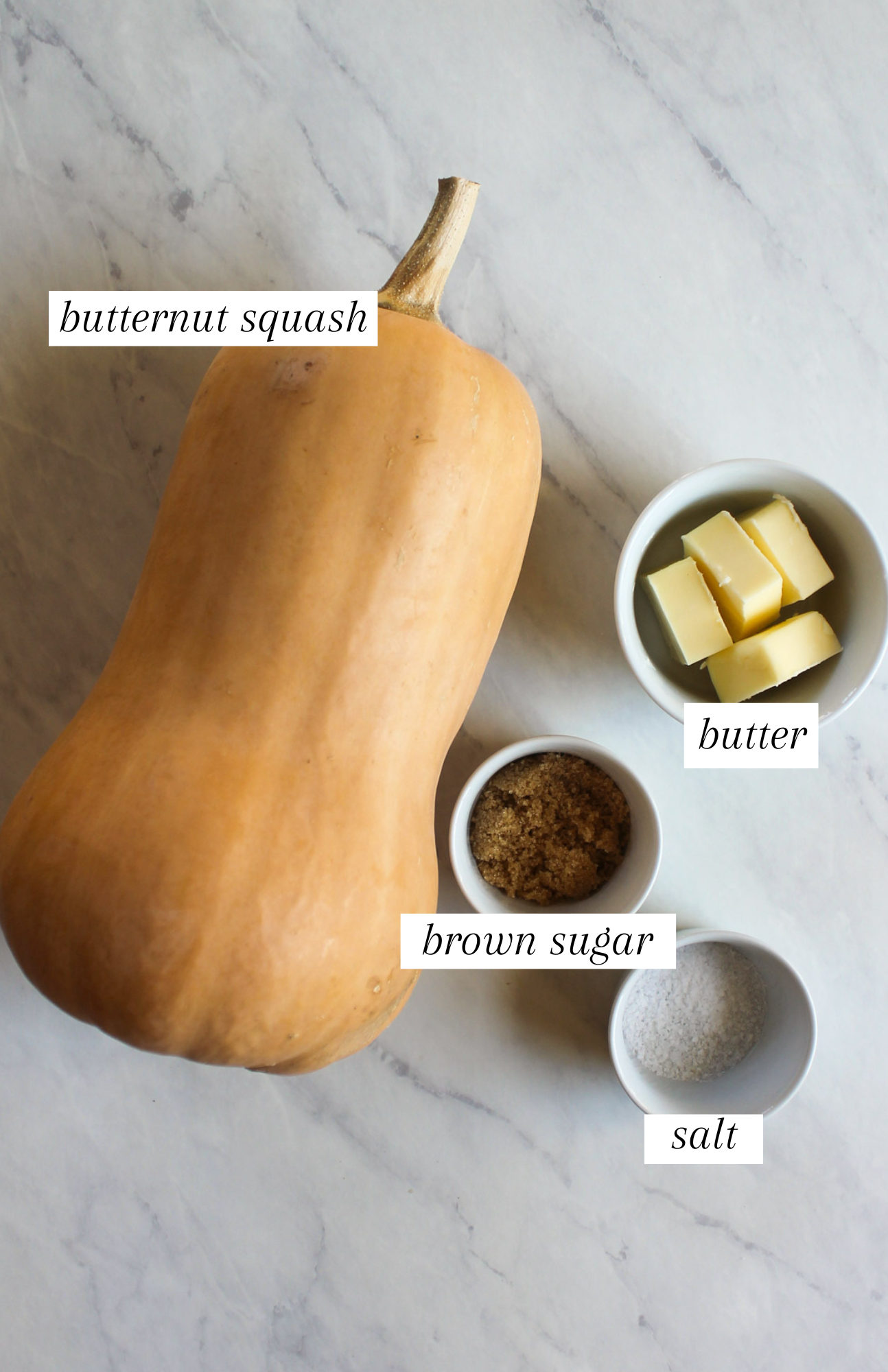 Labeled ingredients for Mashed Butternut Squash.